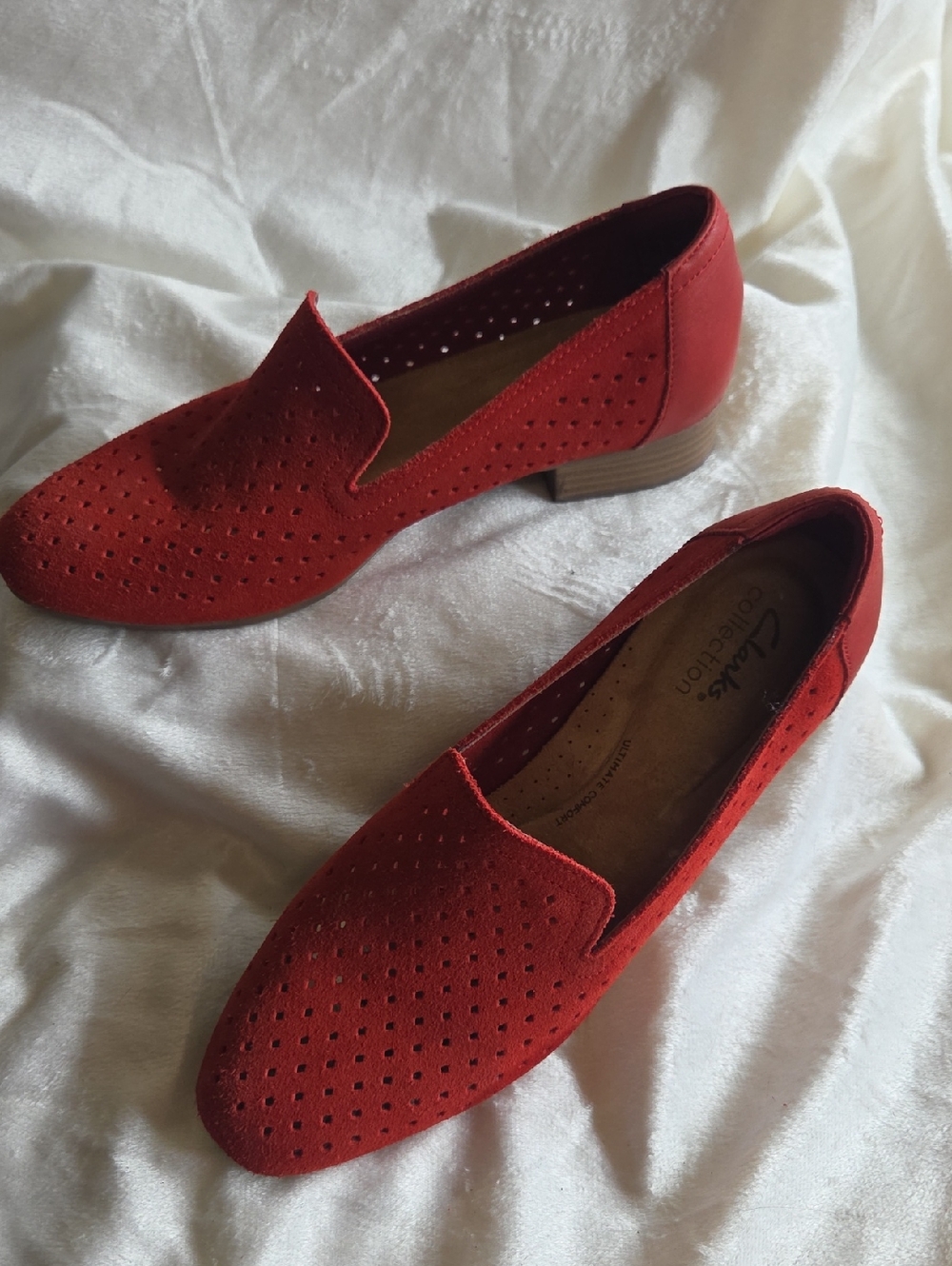 Clarks Women's Red Perforated Slip-On Loafers